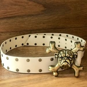 Betsy Johnson Bronze BullDog and Cross Bones belt